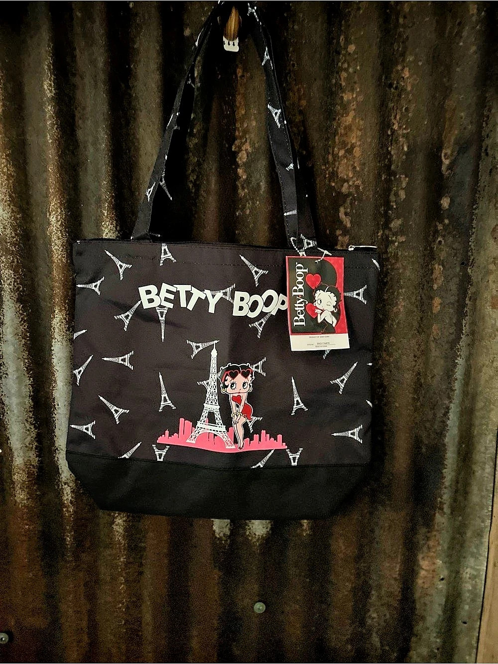 NWT-Betty Boop Paris Eiffel Tower Tote Bag Black & Pink